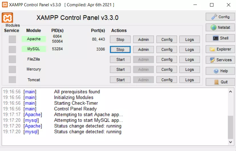 Pannello di controllo di XAMPP