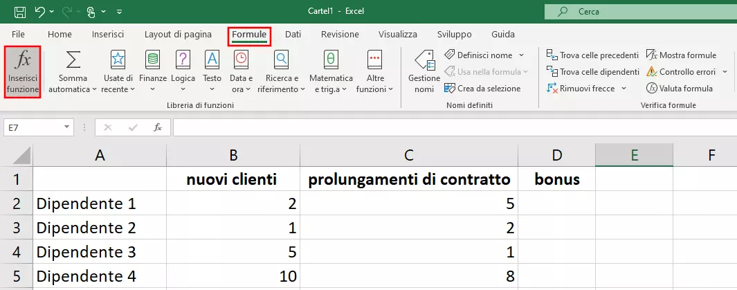 Finestra di dialogo Excel “Inserisci funzione”