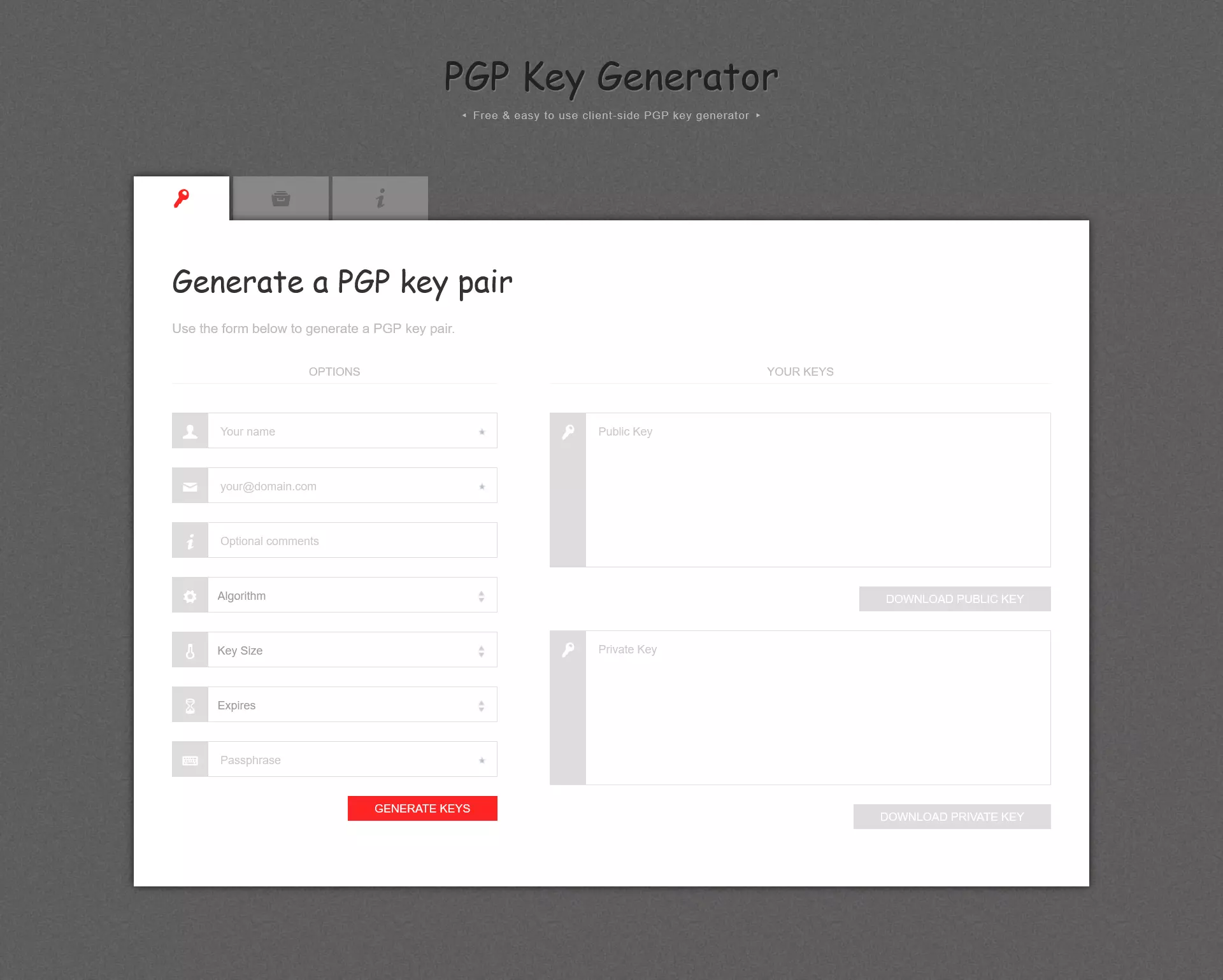 Strumento web per la generazione di chiavi PGP: PGP Key Generator