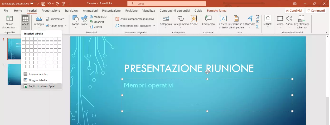 PowerPoint: inserire una tabella Excel