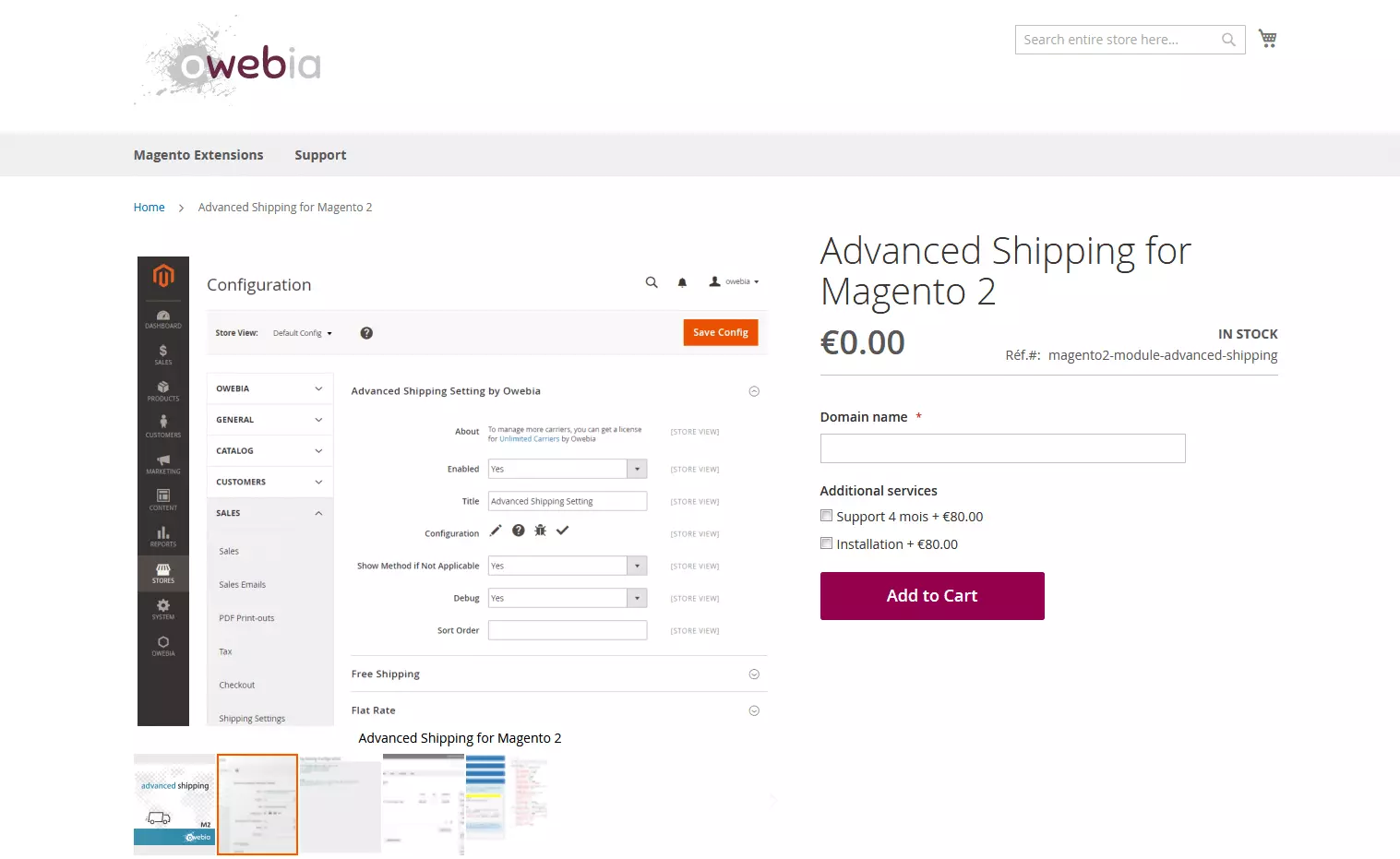 Screenshot del sito web dell’estensione per Magento Advanced Shipping