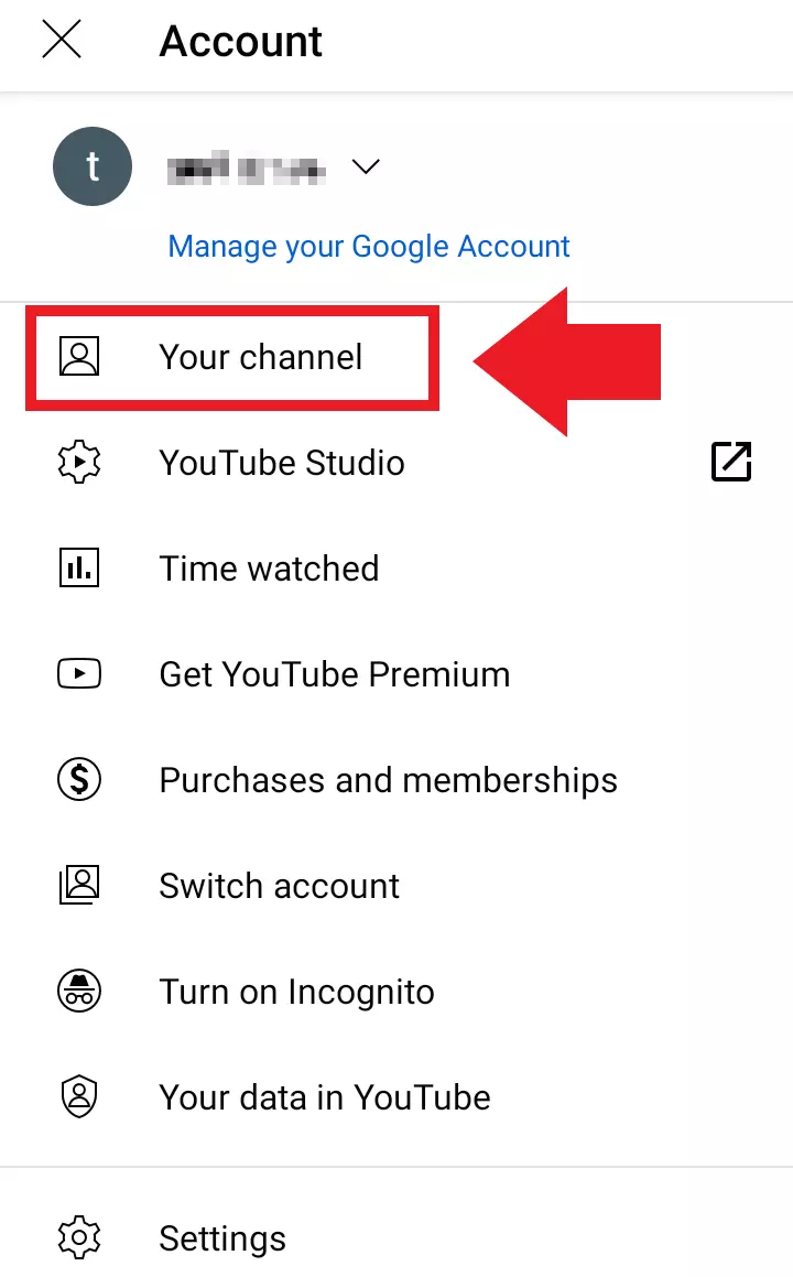 App di YouTube: voce di menu “Il tuo canale” nel menu rapido