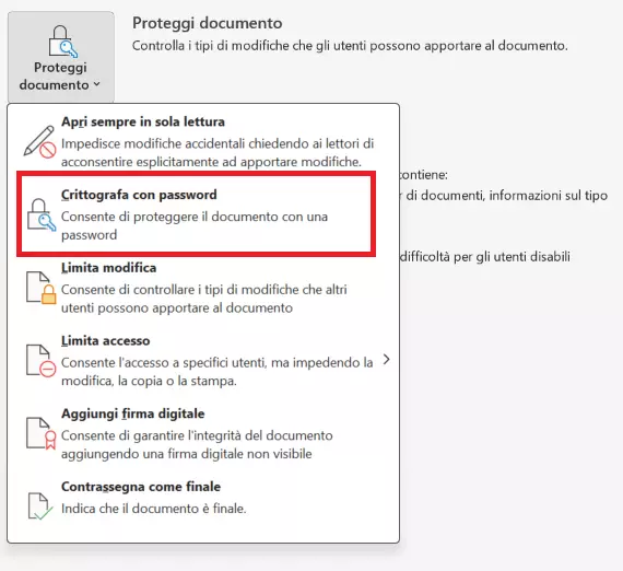 Word: opzione “Crittografa con password”