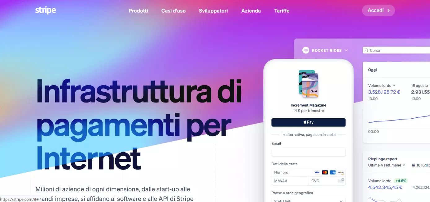 Pagina iniziale di Stripe in italiano