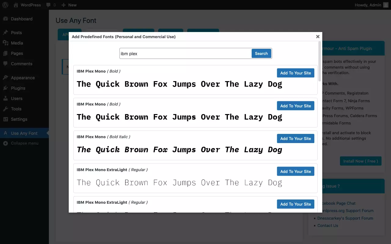 Aggiungere un font predefinito in WordPress col plugin “Use Any Font“