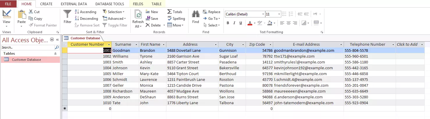 Esempio di una banca dati clienti con Microsoft Access