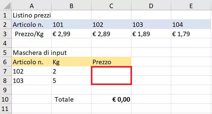 CERCA.ORIZZ: moltiplicazione di valori