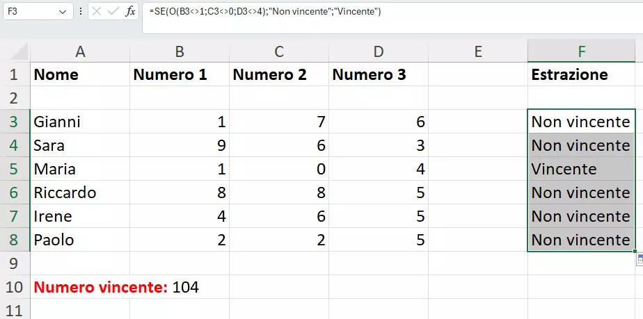 Excel: simbolo diverso in combinazione con le funzioni SE e O