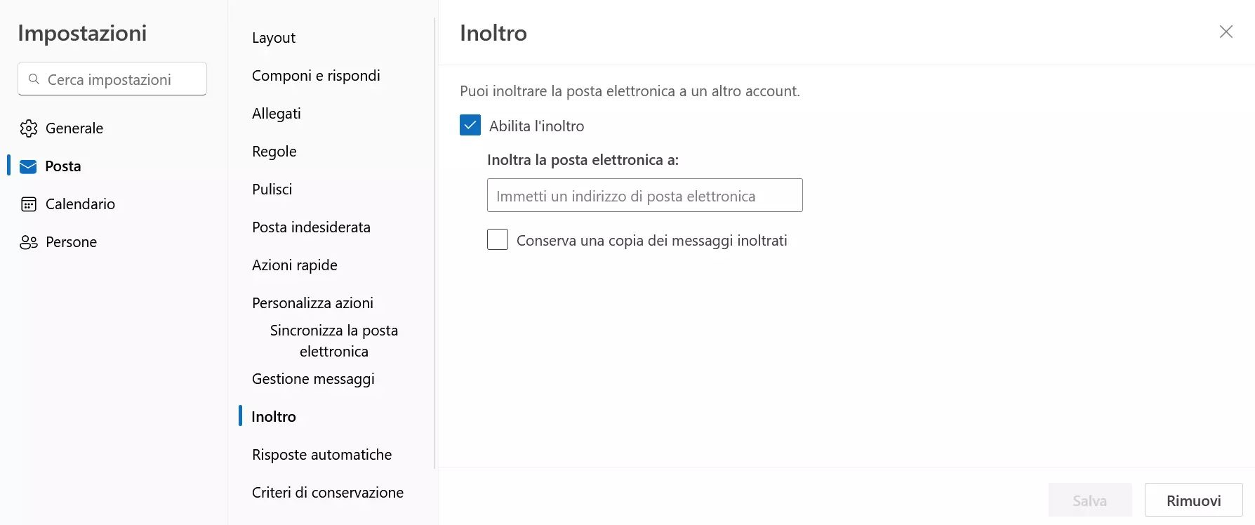 Outlook on the Web: inoltro