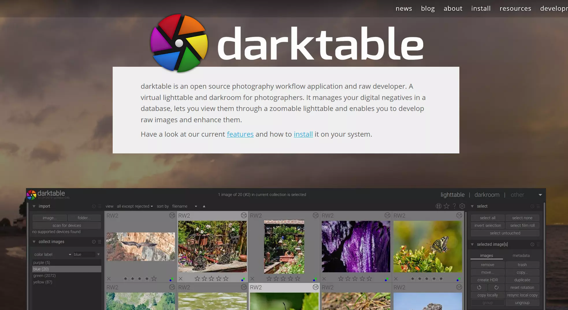 Screenshot tratto dal sito di darktable