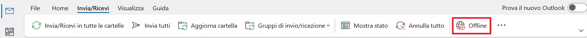 La barra dei menu di Microsoft Outlook: scheda “Invia/Ricevi”