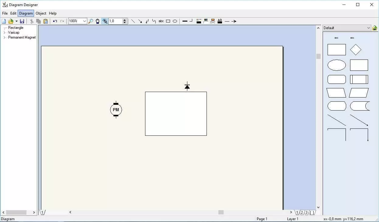 Schermata dell’interfaccia di Diagram Designer