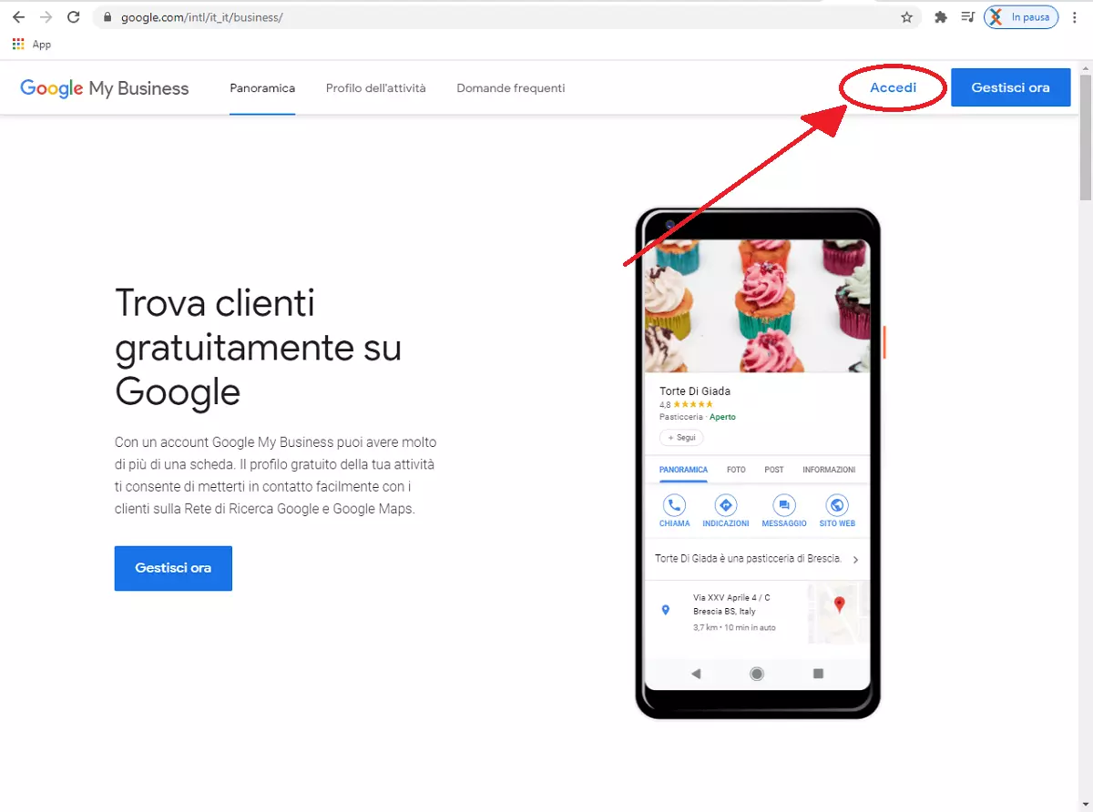 Registrarsi a Google My Business: pagina iniziale Google My Business
