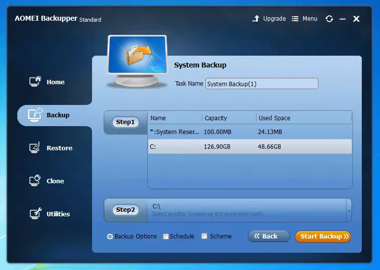 AOMEI Backupper Standard 4.0.4: impostazioni di backup