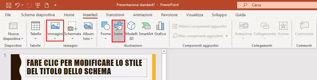 Diapositiva master con un simbolo inserito in PowerPoint