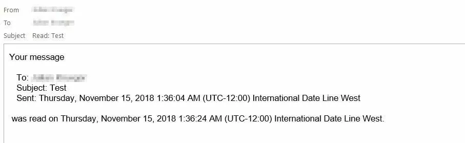 Outlook: esempio di conferma di lettura