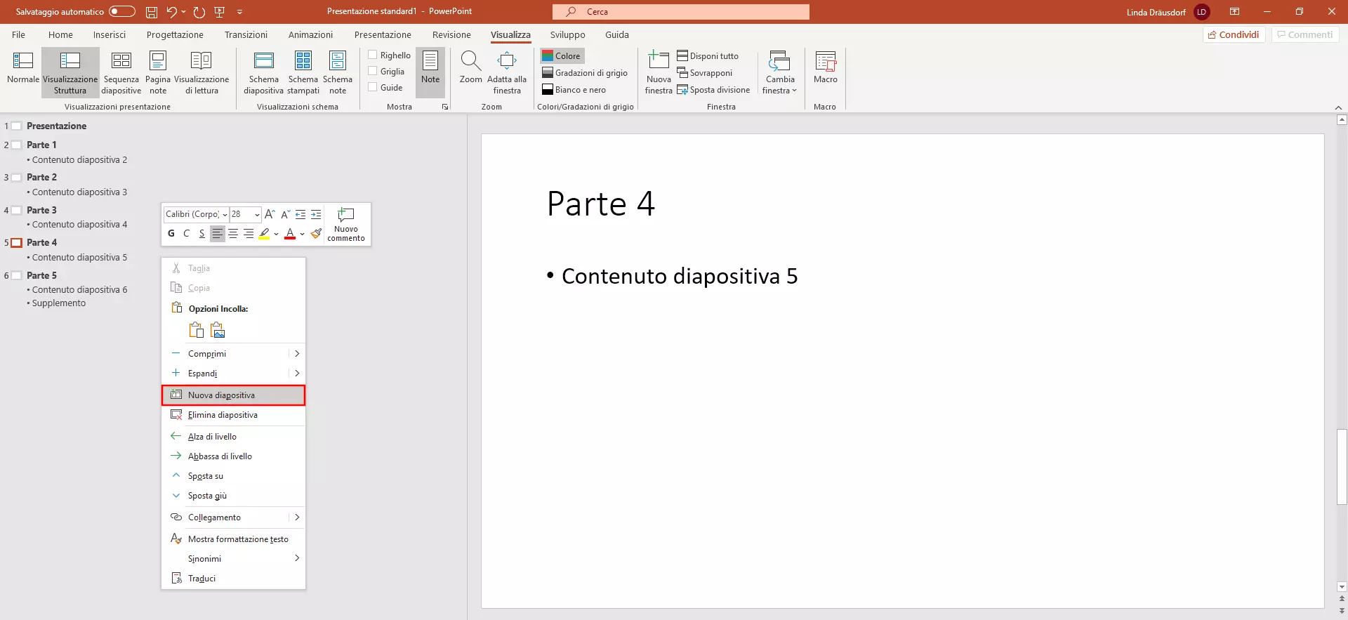 Visualizzazione struttura PowerPoint: inserire nuove diapositive