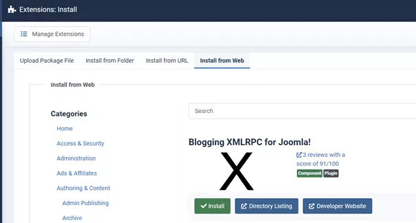 Installazione delle estensioni di Joomla dal back end