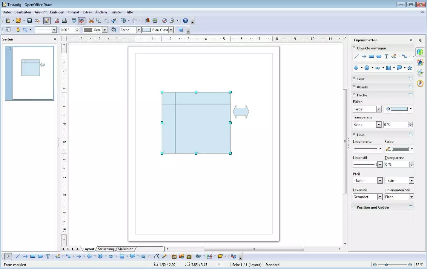 Interfaccia utente in inglese di Apache OpenOffice Draw