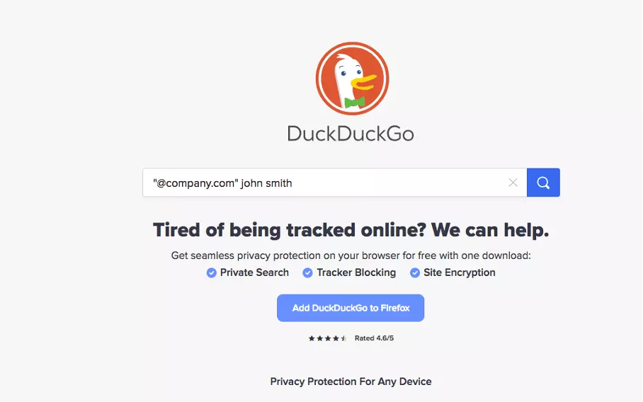 Screenshot del motore di ricerca DuckDuckGo