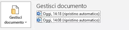 La funzione di salvataggio automatico di Word nel menu “File > Informazioni > Gestisci documento”