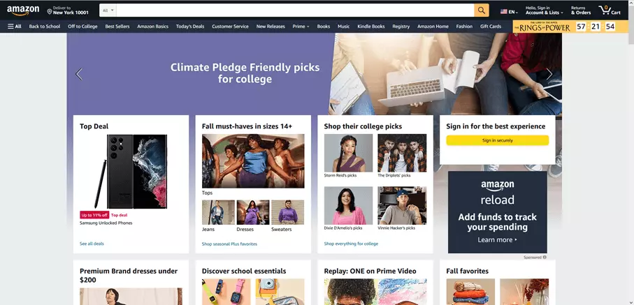 L’homepage del sito web di Amazon