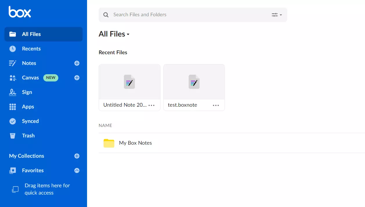 Interfaccia utente dell’alternativa a Dropbox Box