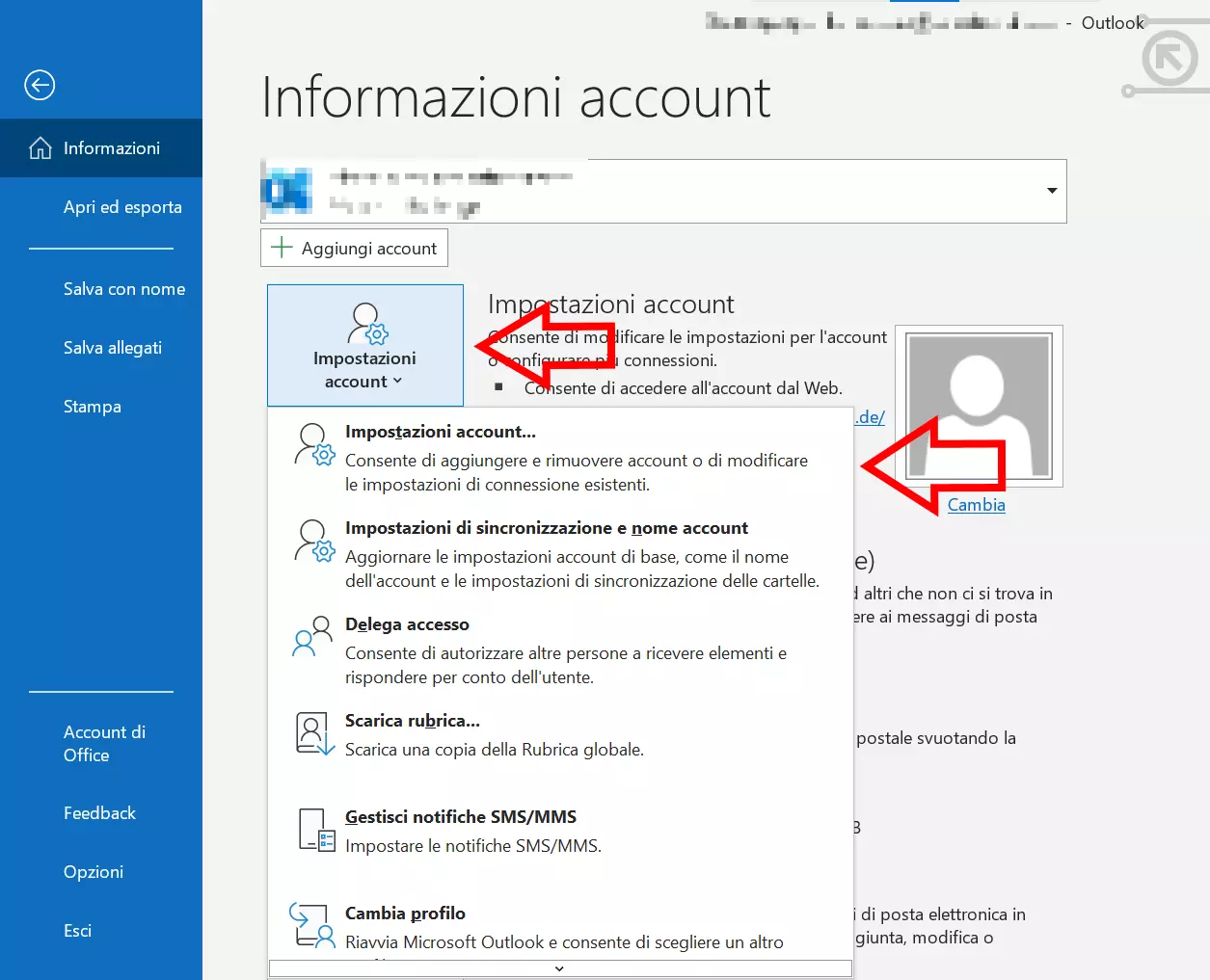 Evidenziate l’account di posta elettronica che volete cambiare e fate clic su “Cambia...”. Inserite il nome