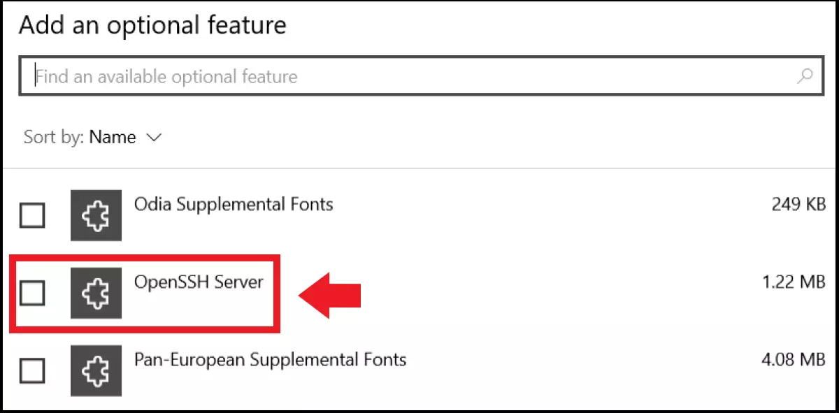 L’installazione di un server OpenSSH nelle funzionalità di Windows