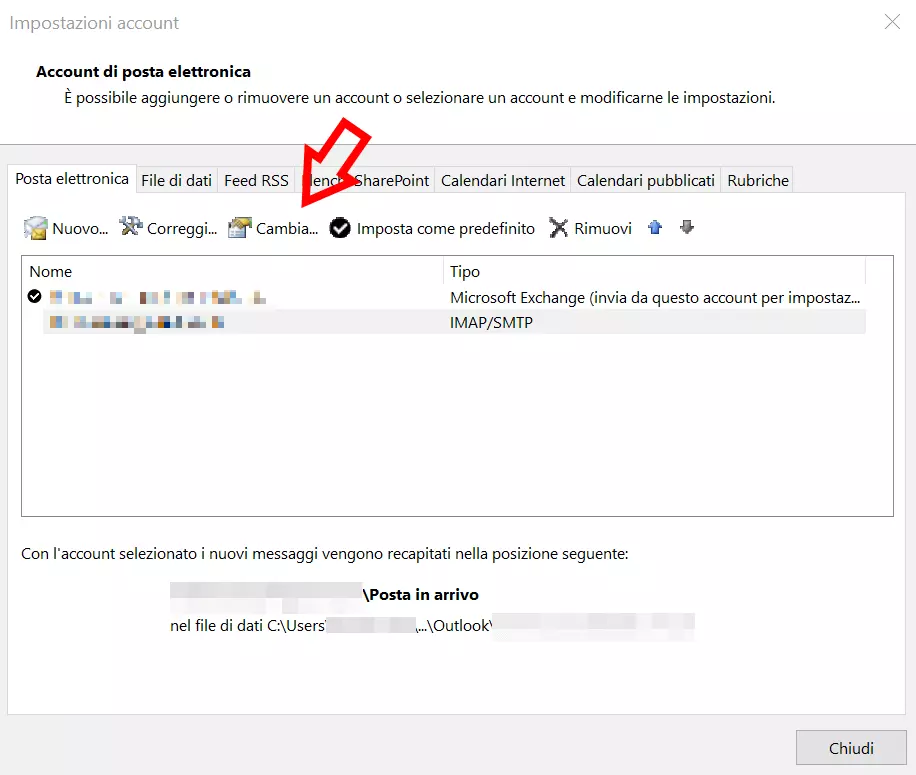 Cambiare il mittente di Outlook: selezione dell’account Outlook da cambiare 