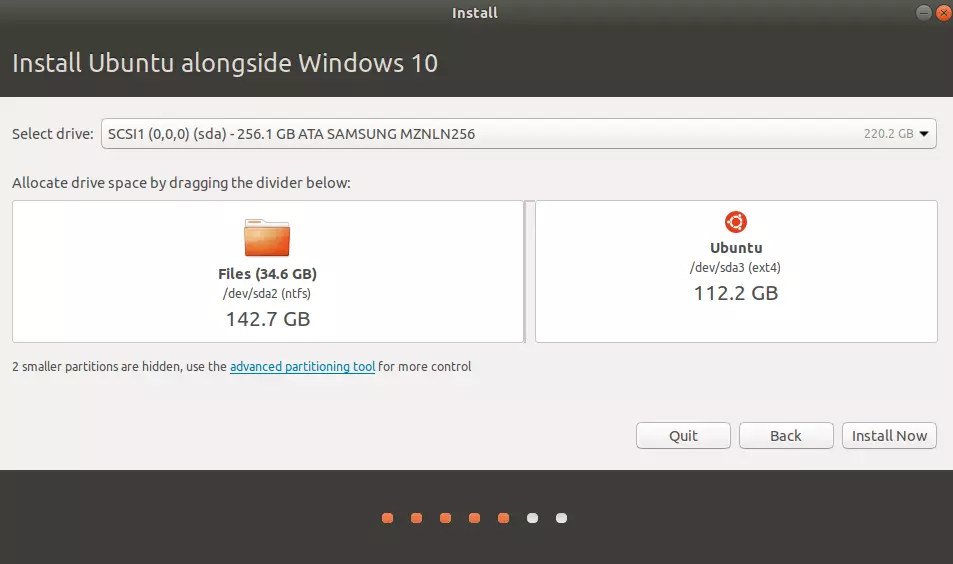 Avviare l’installazione di Ubuntu con “Installa ora”