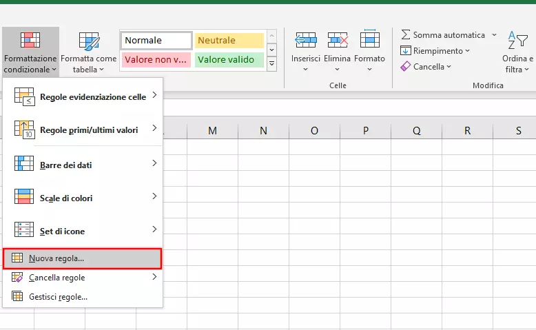 Excel: Nuova regola per la formattazione condizionale