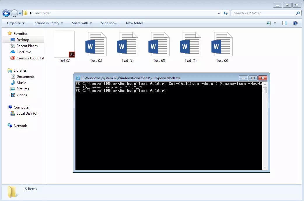 Risultato della denominazione di file tramite PowerShell