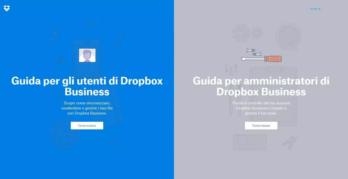 Screenshot della homepage della Dropbox Guide