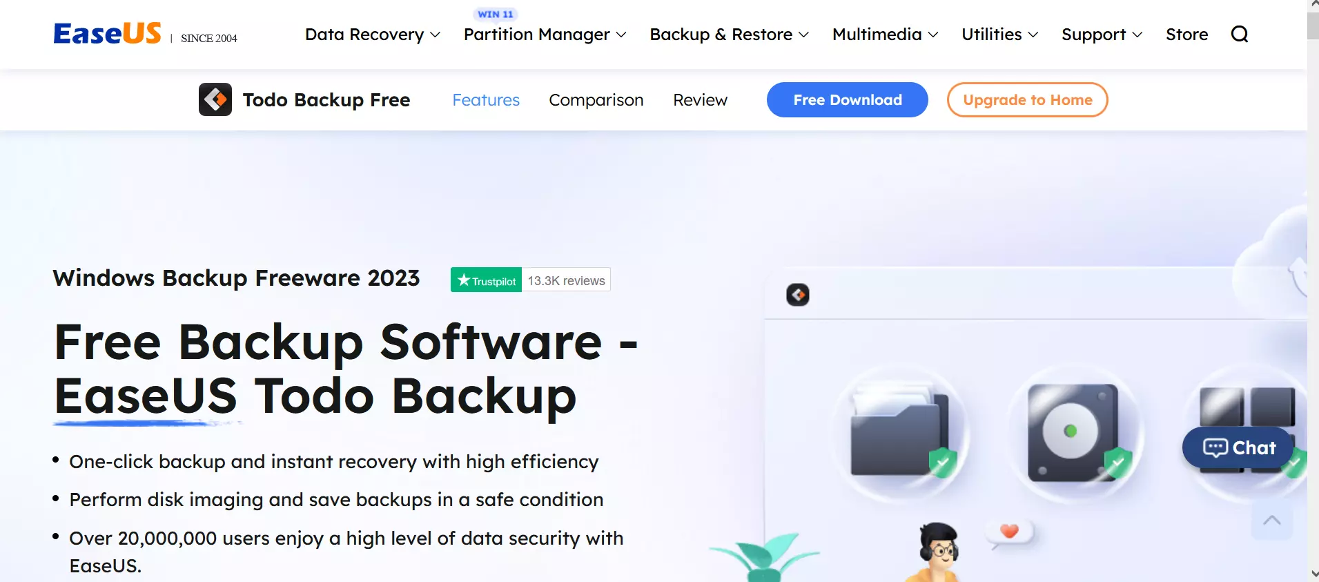 Screenshot del sito web di EaseUS Todo Backup Free