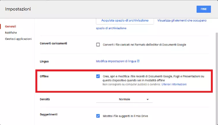 Google Drive: attivare la funzione “Offline”