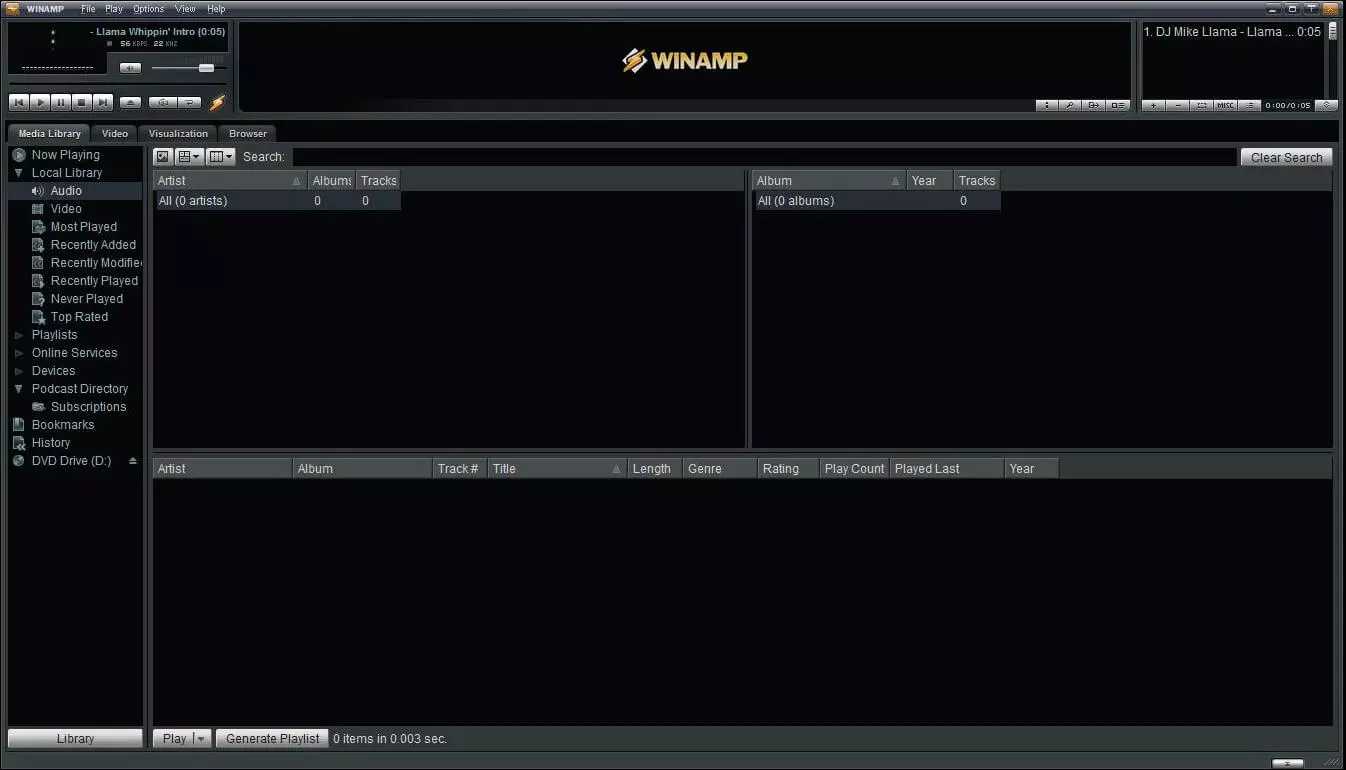 Interfaccia utente del lettore multimediale Winamp