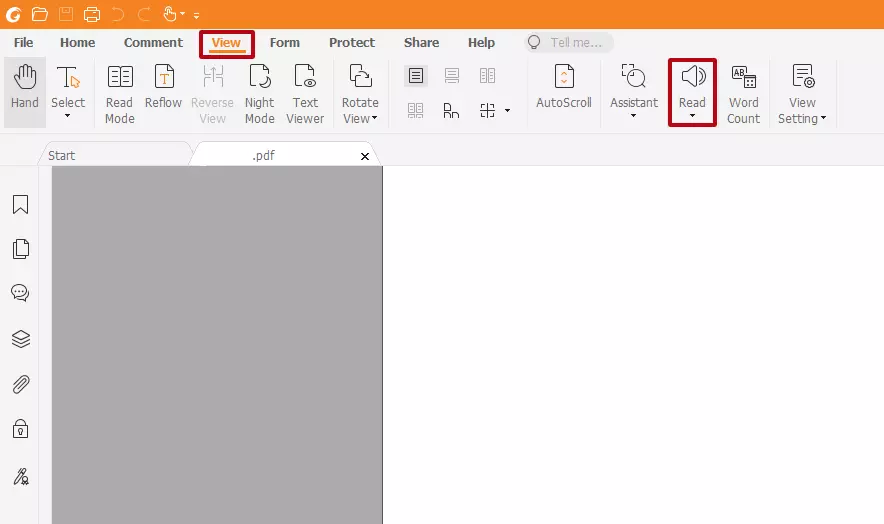 Foxit PDF Reader: azione “Lettura” sotto “Visualizza”