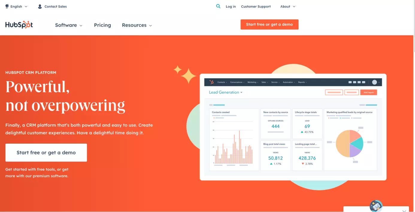 Screenshot del sito web di HubSpot