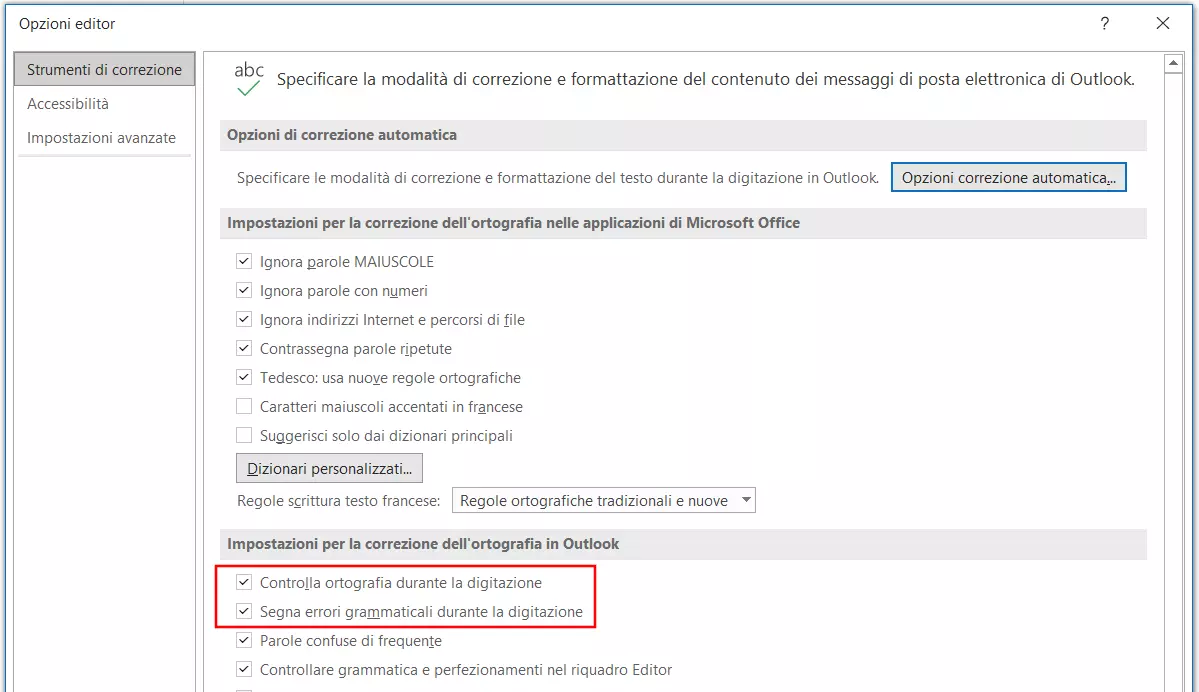 Outlook: “Opzioni dell’editor”