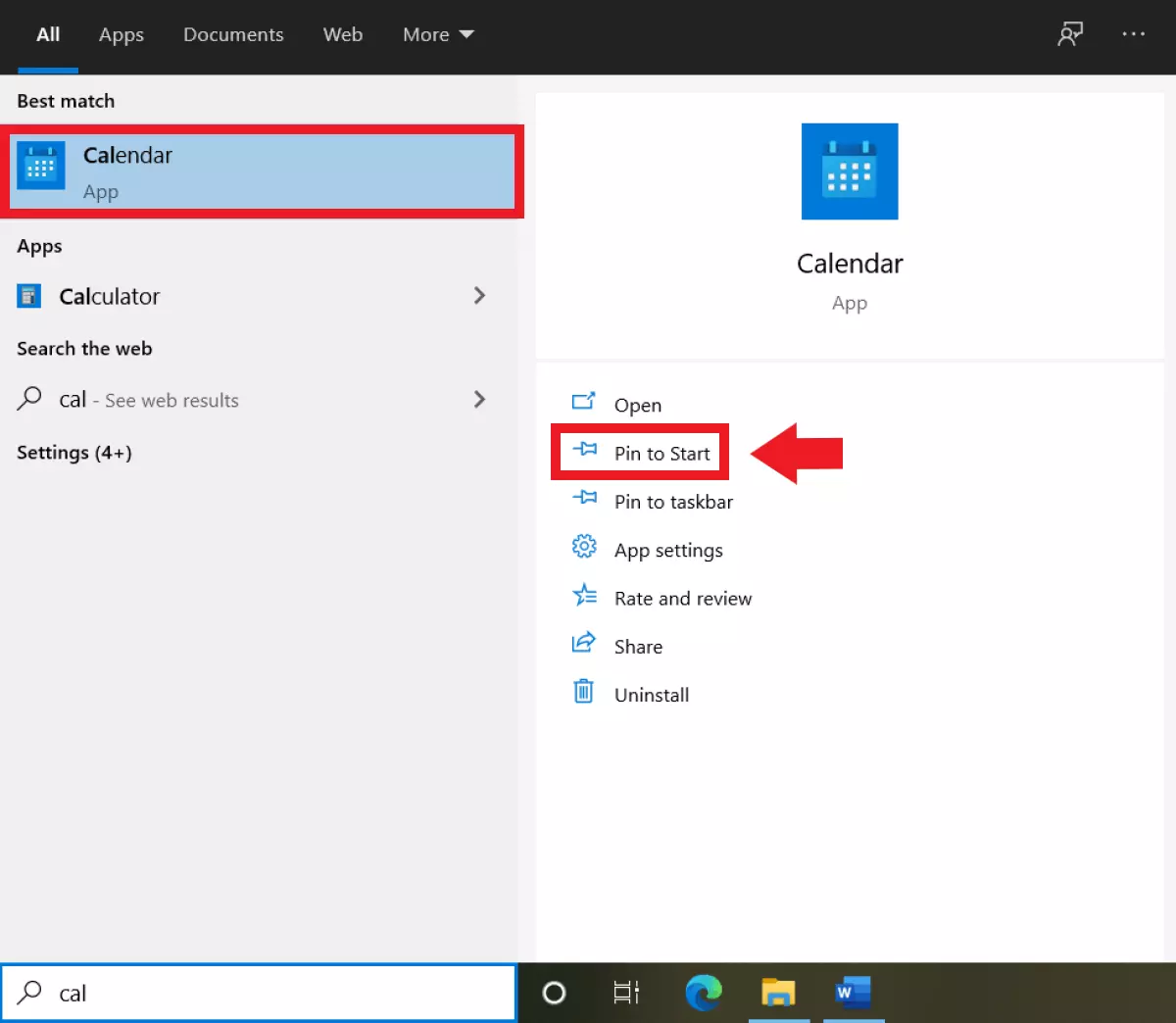 Fissare l’app Calendario di Windows alla barra delle applicazioni