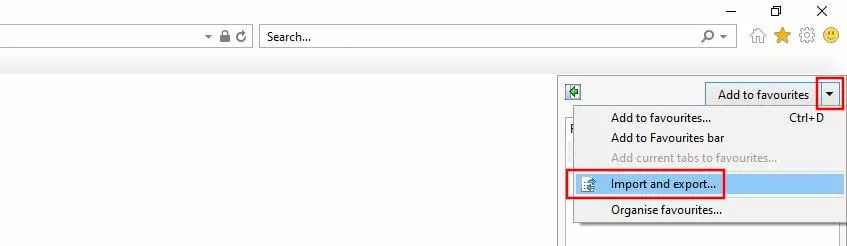 Voce di menu “Importa ed esporta” in Internet Explorer