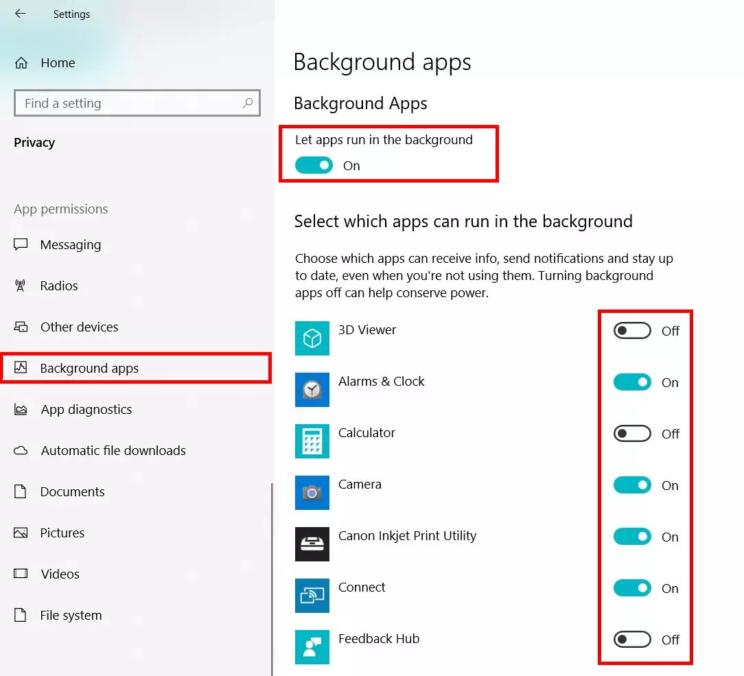 Come velocizzare Windows 10: app in background