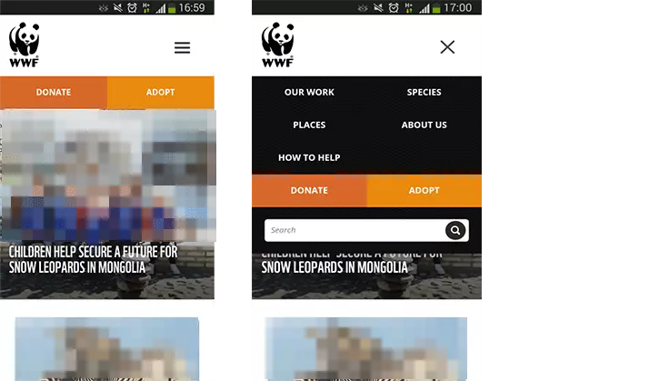 Esempio di barra di navigazione con effetto responsive grid, WWF