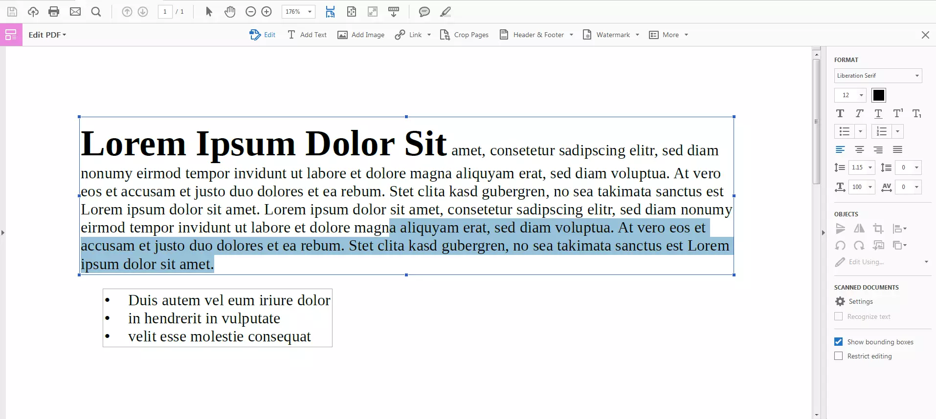 La funzione di elaborazione del testo con Acrobat Pro DC