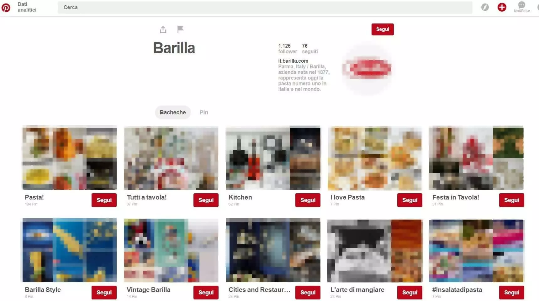 Profilo Pinterest di Barilla