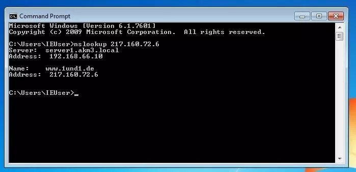 Visualizzazione dell’hostname dopo aver inserito l'indirizzo IP con nslookup