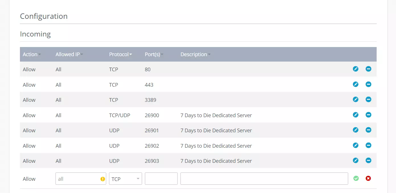 Server “7 Days to Die”: rilascio della porta nel Cloud Panel di IONOS