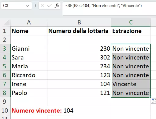 Excel: funzione SE con condizione diverso