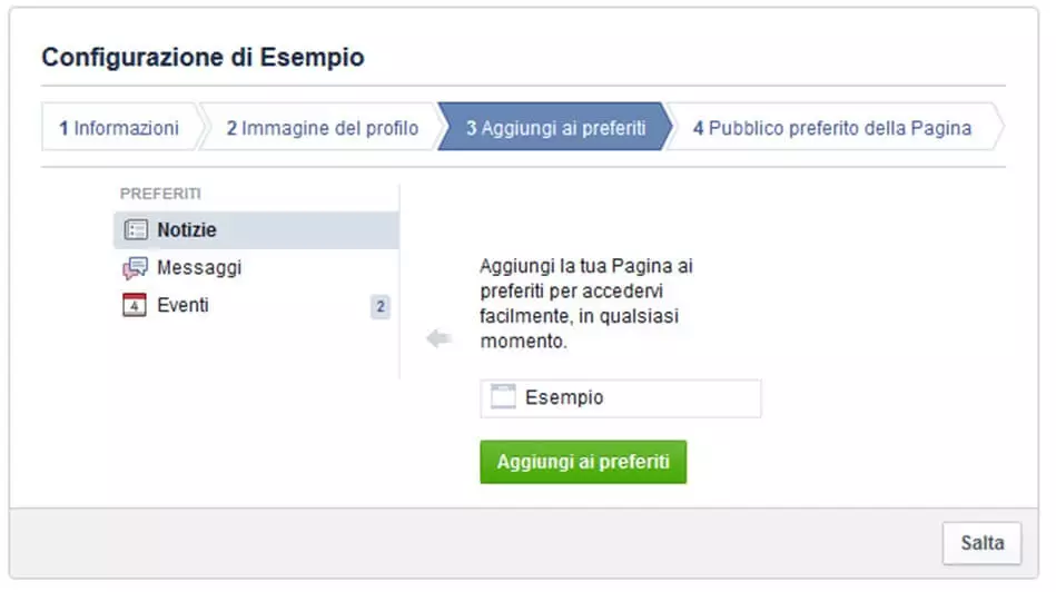 Impostare una pagina Facebook: aggiungi ai preferiti